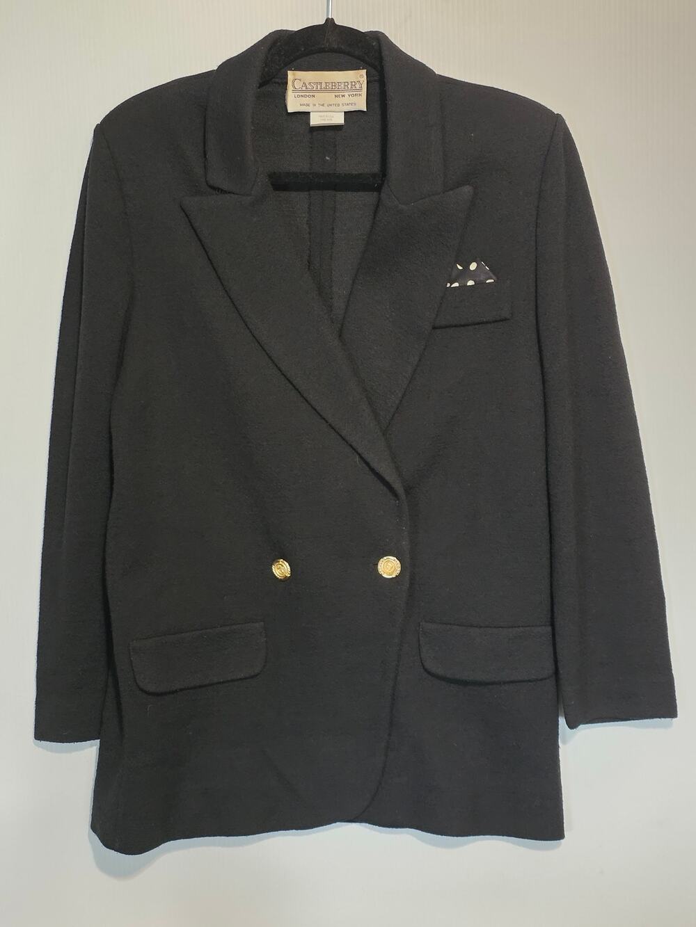Castleberry London New York Black Blazer Size 10 Double Breasted Gold Buttons